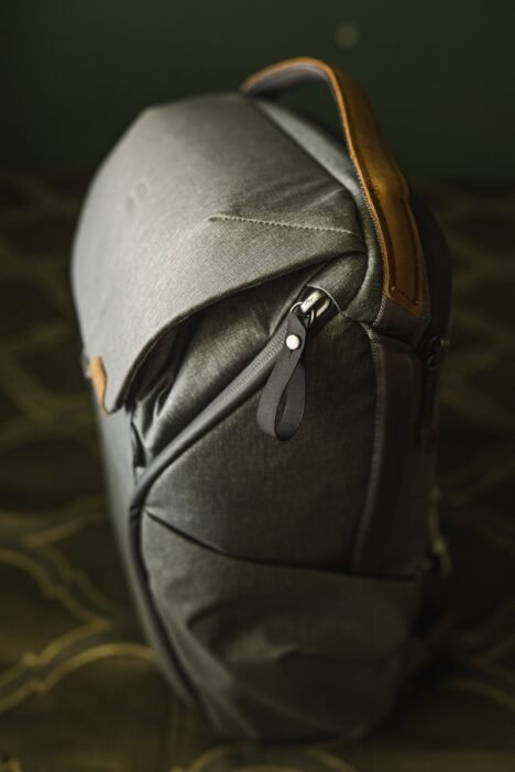 gray and brown leather backpack